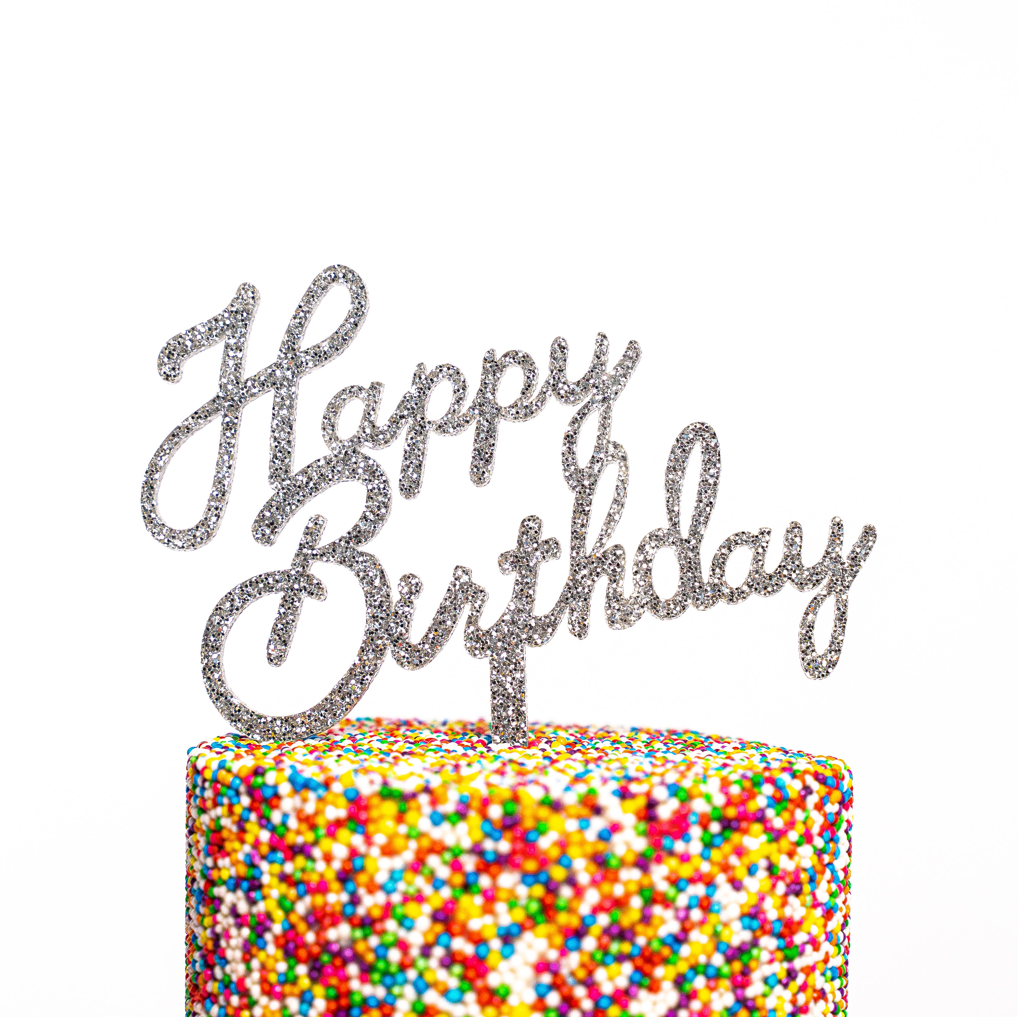 Mini Happy Birthday Cake Topper- Silver Glitter – Flour Shop