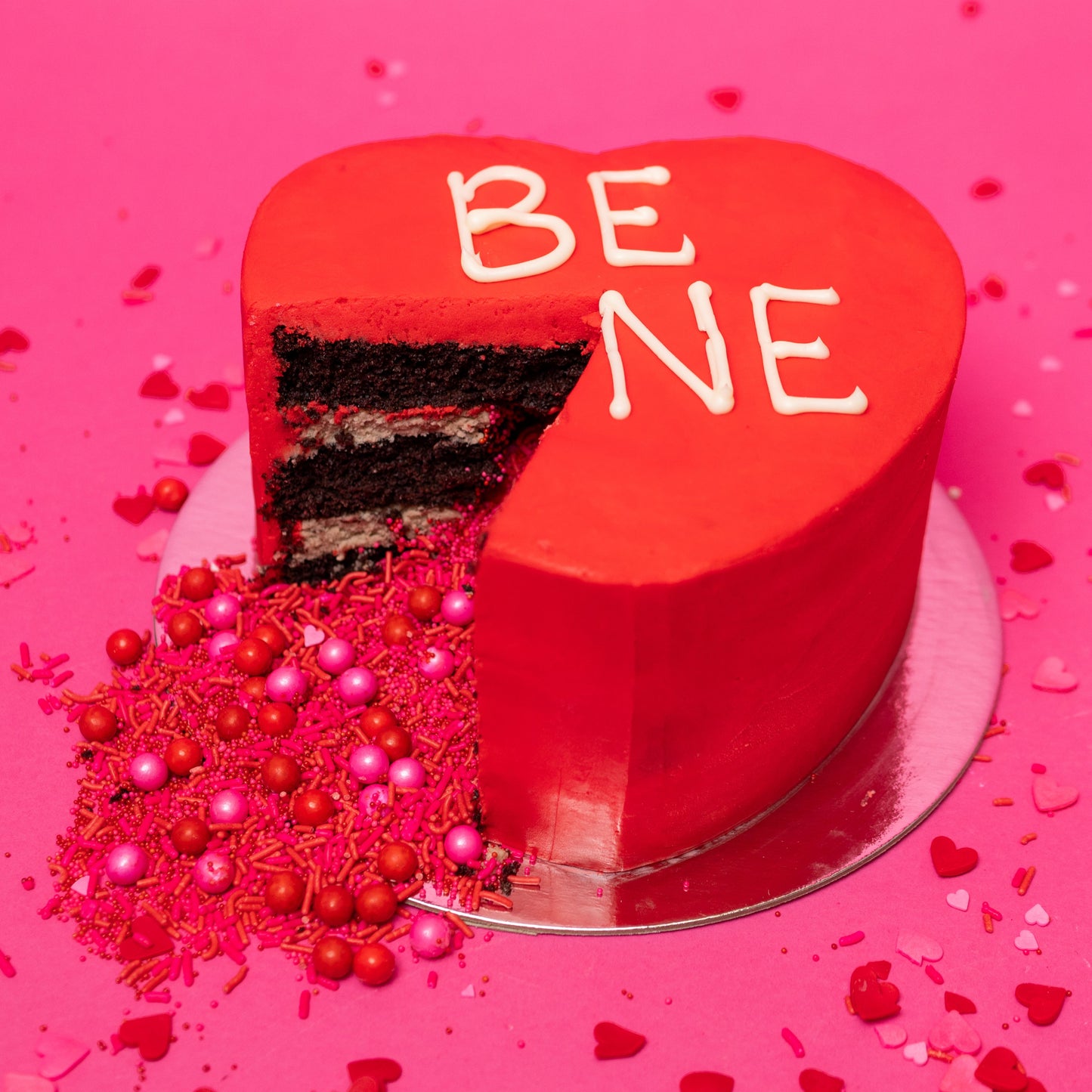 Conversation Heart Explosion®  Cake- Chocolate