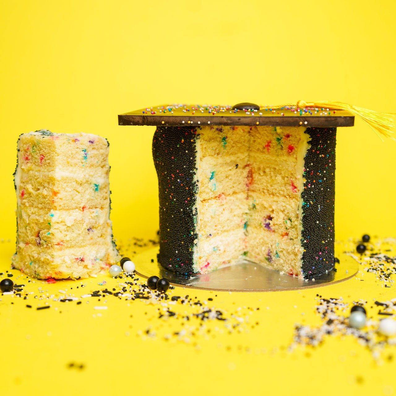 graduation cake cut open 