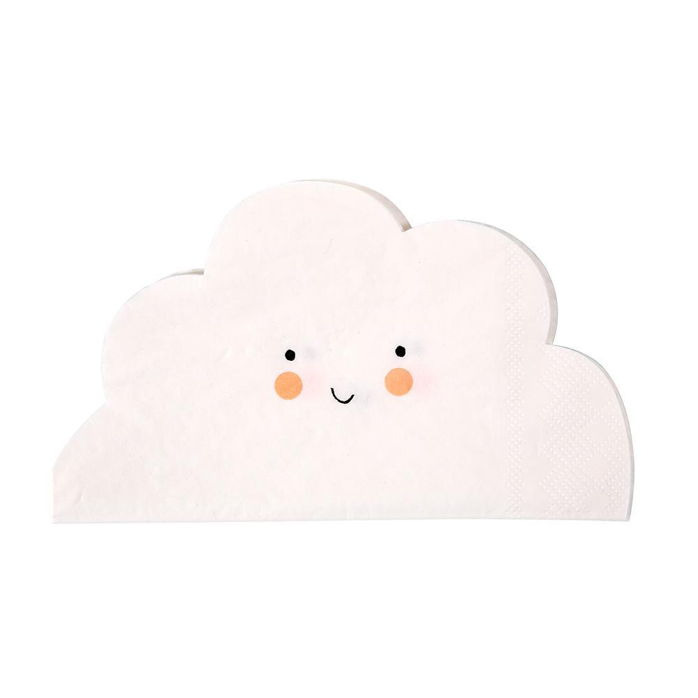 Die-cut neon print napkins in the shape of a cloud with a smiley face