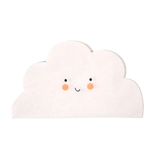 Die-cut neon print napkins in the shape of a cloud with a smiley face