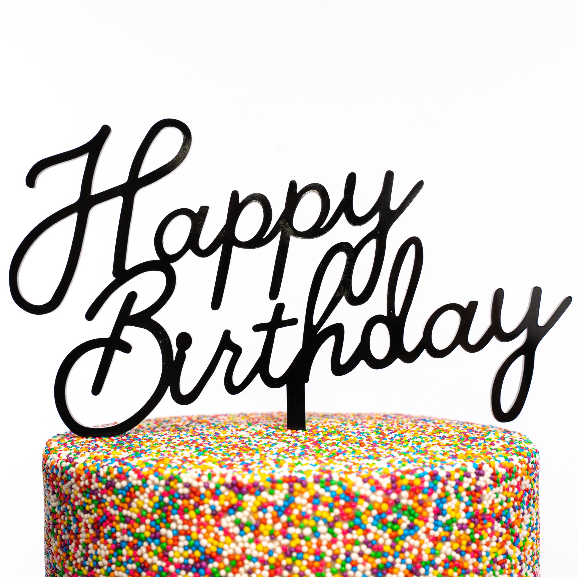 Happy Birthday Cake Topper- Black