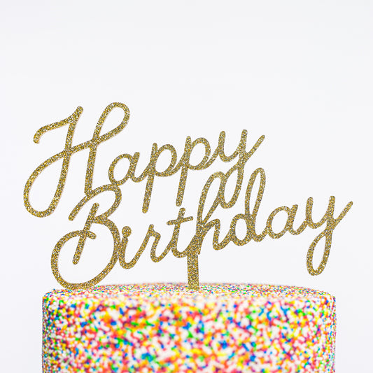 Happy Birthday Cake Topper- Gold Glitter