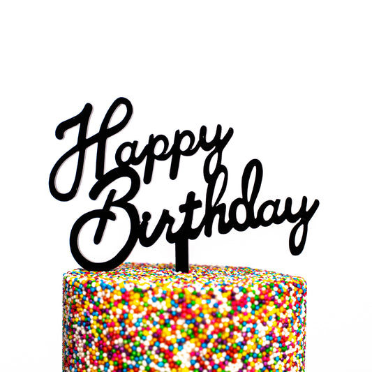 Mini Happy Birthday Cake Topper- Black
