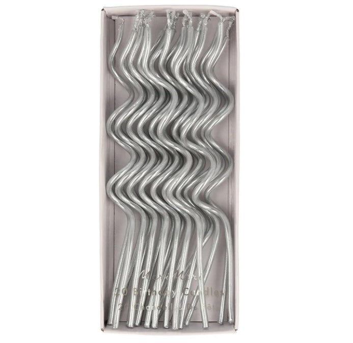 Silver Swirley Candles- Pack of 20